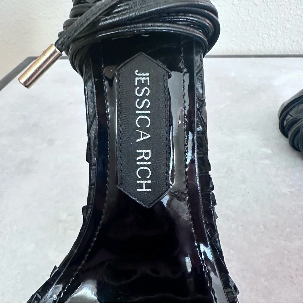 Rich Sandal by Jessica Rich Black Stiletto Lace Up Heels Size 40 / 9.5 - Picture 9 of 16